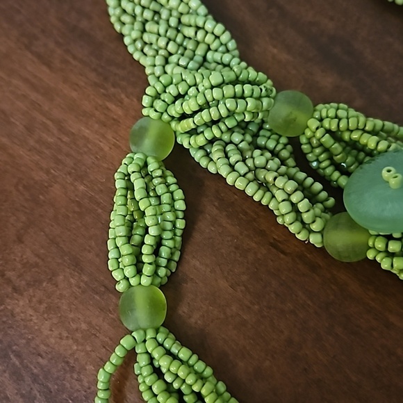 Vintage 1970s Lime Green Braided Glass Beaded Boho Festival Belt